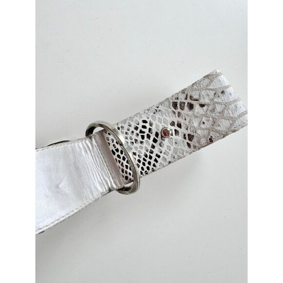 SUZI ROHER Silver Grey Snake Embossed Suede Elastic Chain Stretch Belt, Size L+ - Picture 6 of 10